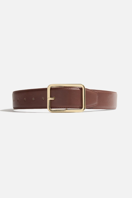 Rounded Square Faux Leather Belt Brown - Dynamite