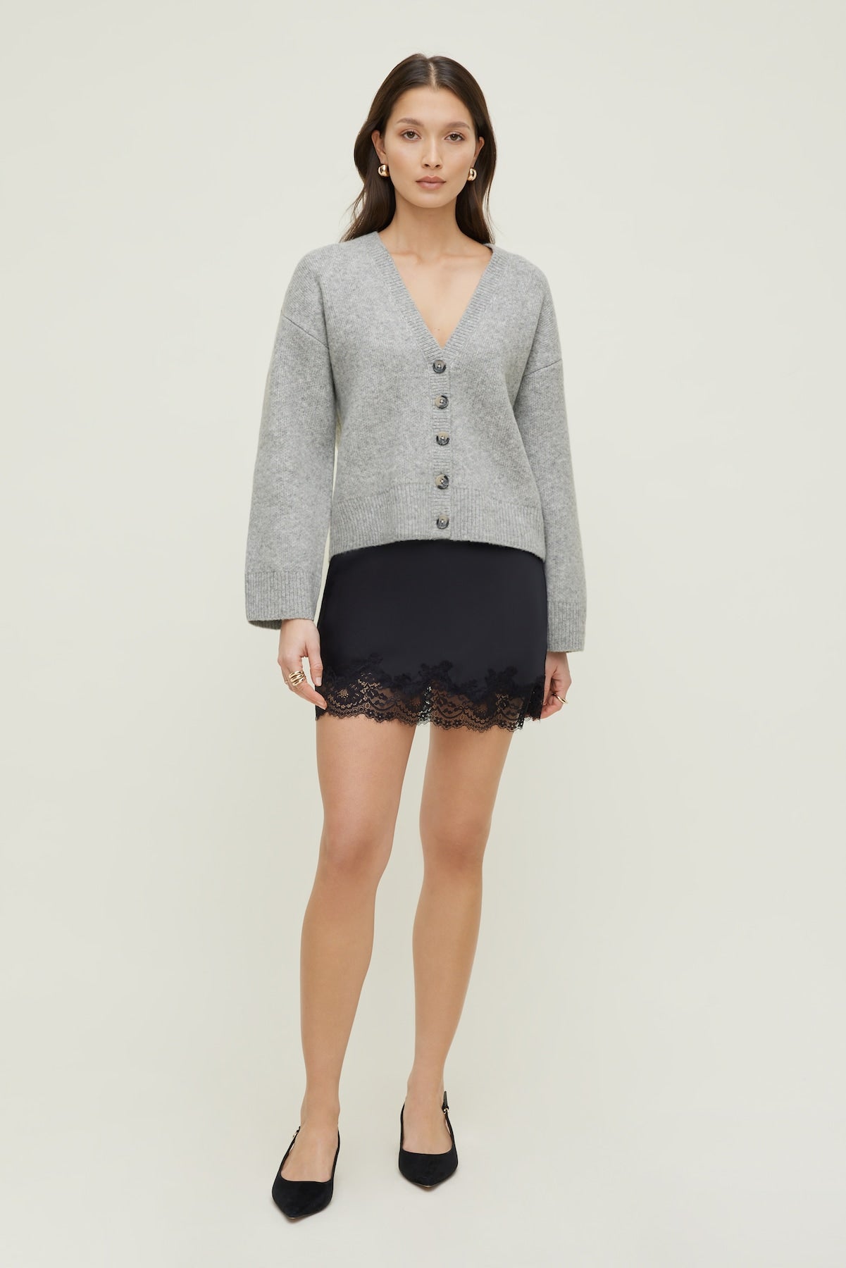 Relaxed V Neck Cardigan Gray - Dynamite