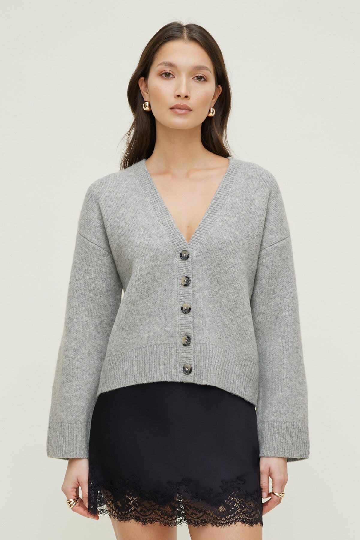 Relaxed V Neck Cardigan Gray - Dynamite