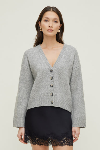 Relaxed V Neck Cardigan Gray - Dynamite
