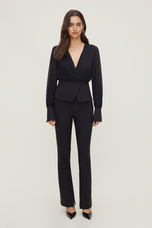 Sheer Wrap Blouse BLACK - Dynamite