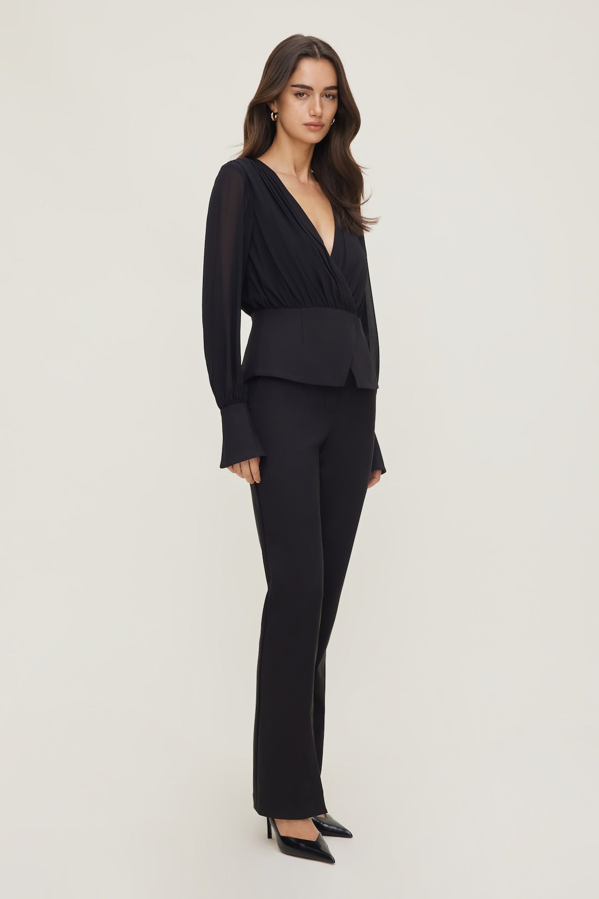 Sheer Wrap Blouse BLACK - Dynamite