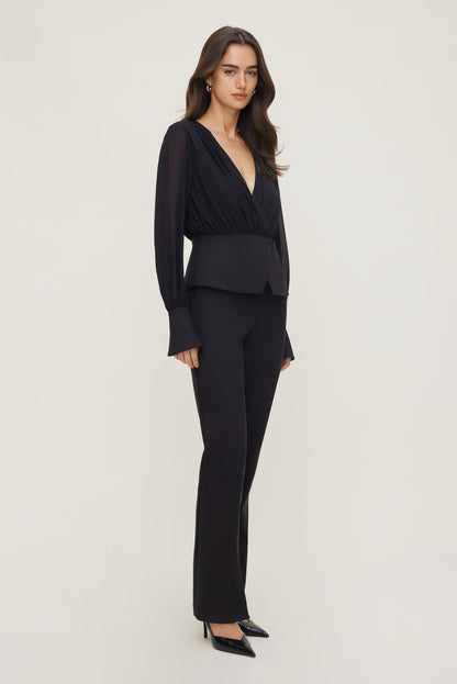 Sheer Wrap Blouse BLACK - Dynamite