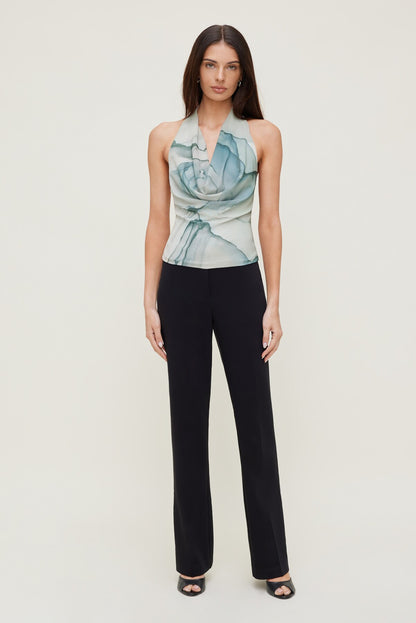Cowl Neck Mesh Halter Top Blue - Dynamite
