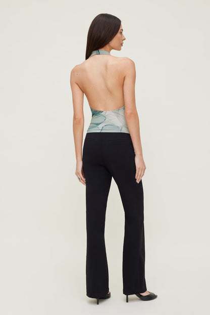 Cowl Neck Mesh Halter Top Blue - Dynamite