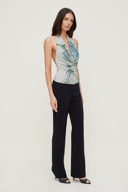 Cowl Neck Mesh Halter Top Blue - Dynamite