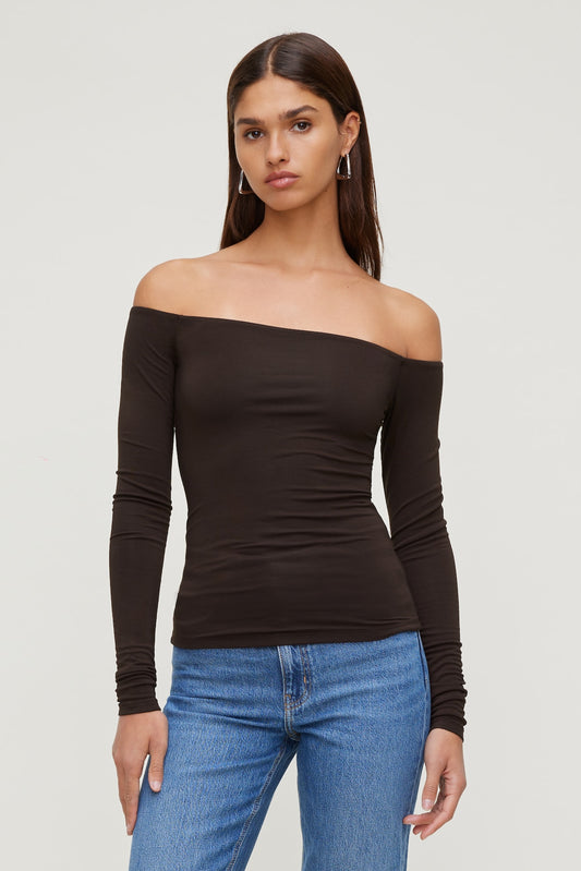 Off Shoulder Long Sleeve Top Brown - Dynamite