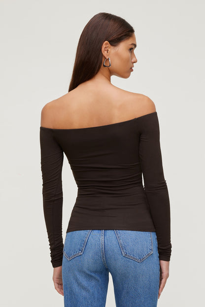 Off Shoulder Long Sleeve Top Brown - Dynamite