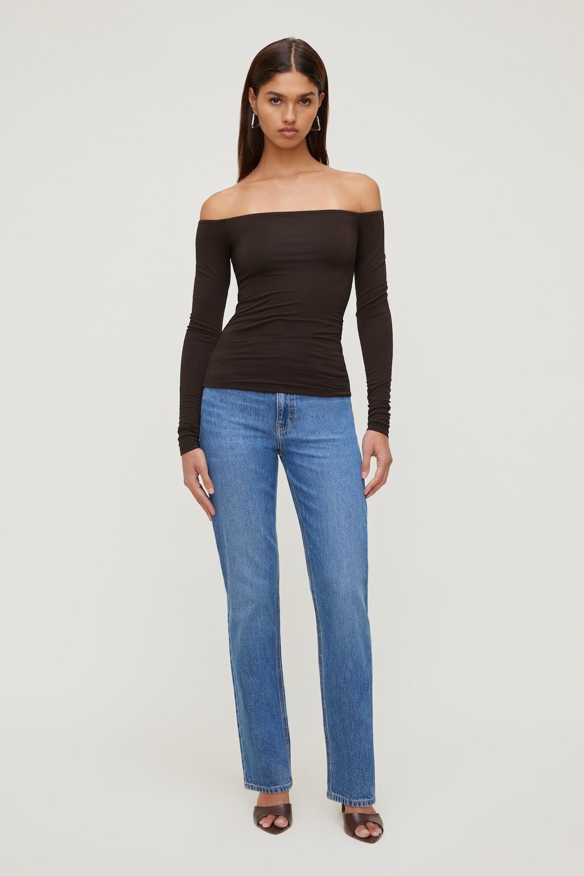 Off Shoulder Long Sleeve Top Brown - Dynamite