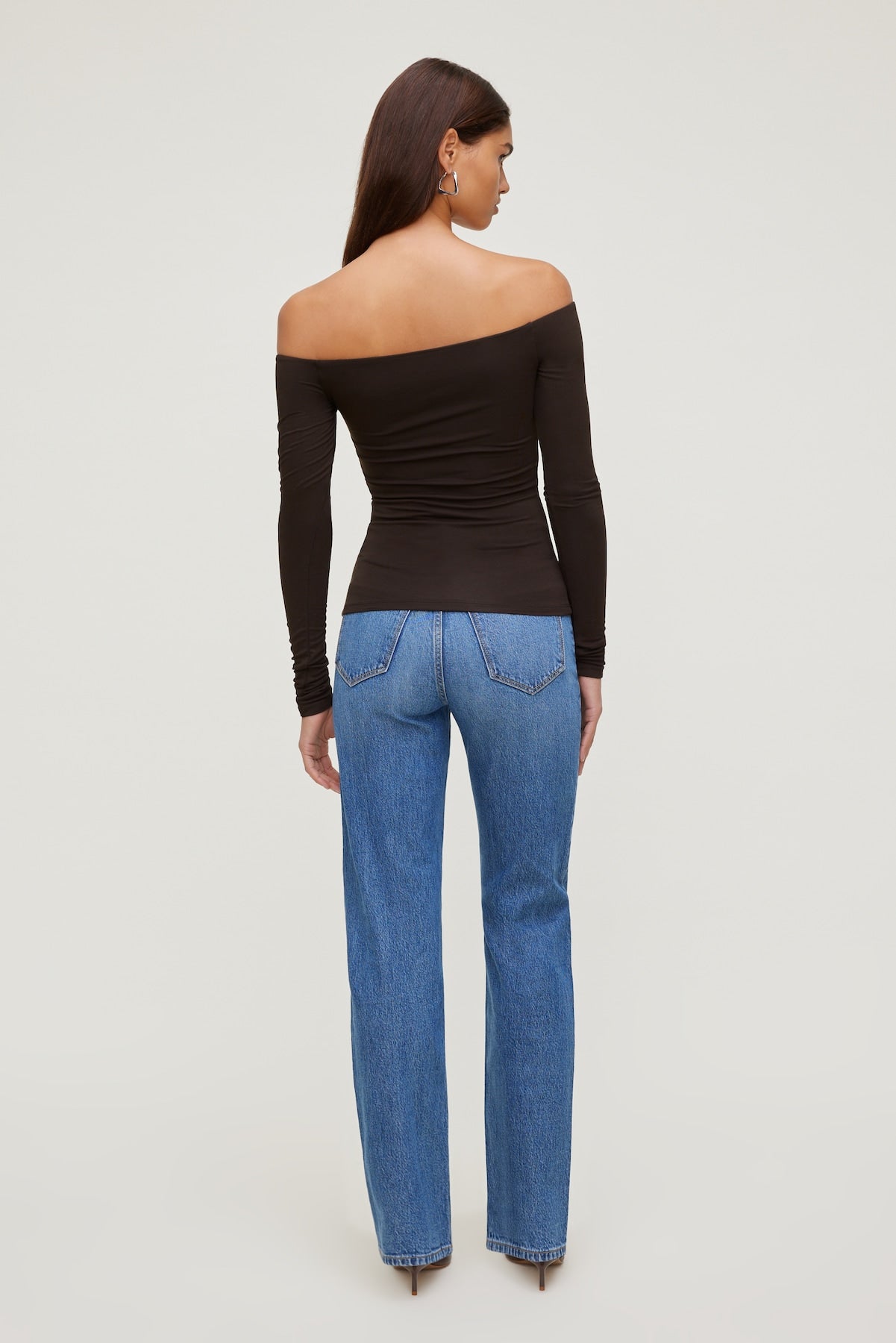 Off Shoulder Long Sleeve Top Brown - Dynamite