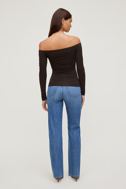 Off Shoulder Long Sleeve Top Brown - Dynamite