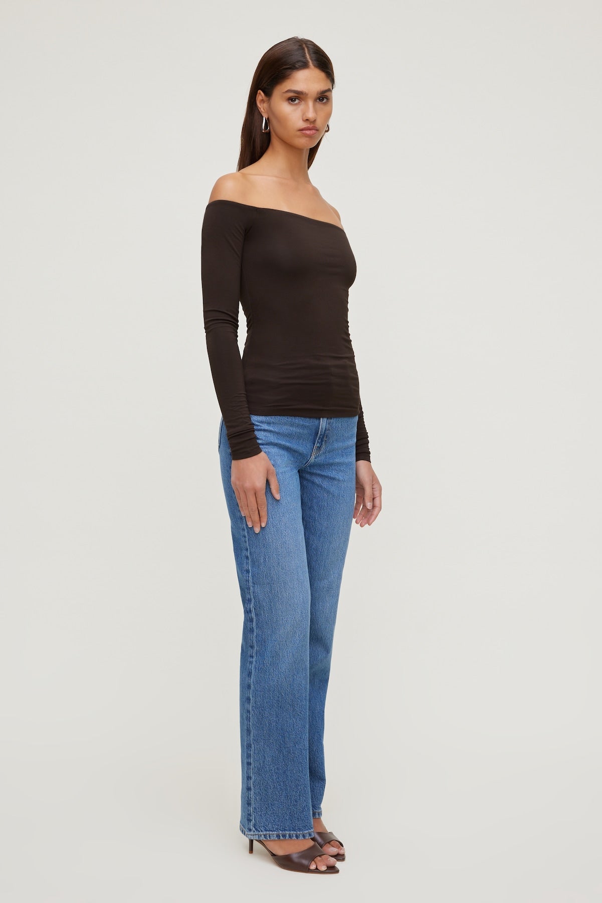 Off Shoulder Long Sleeve Top Brown - Dynamite