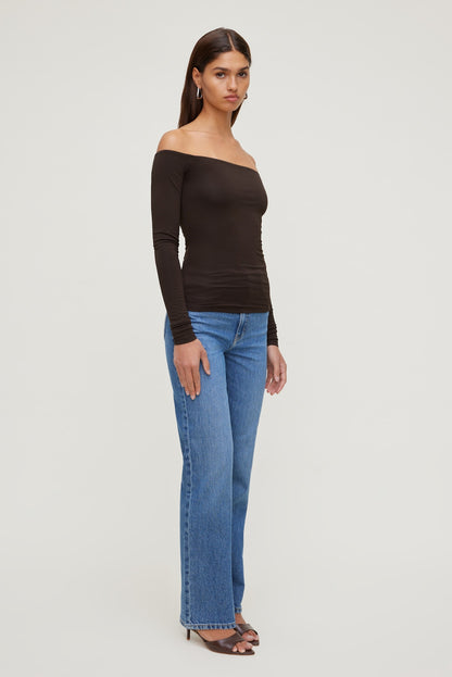 Off Shoulder Long Sleeve Top Brown - Dynamite