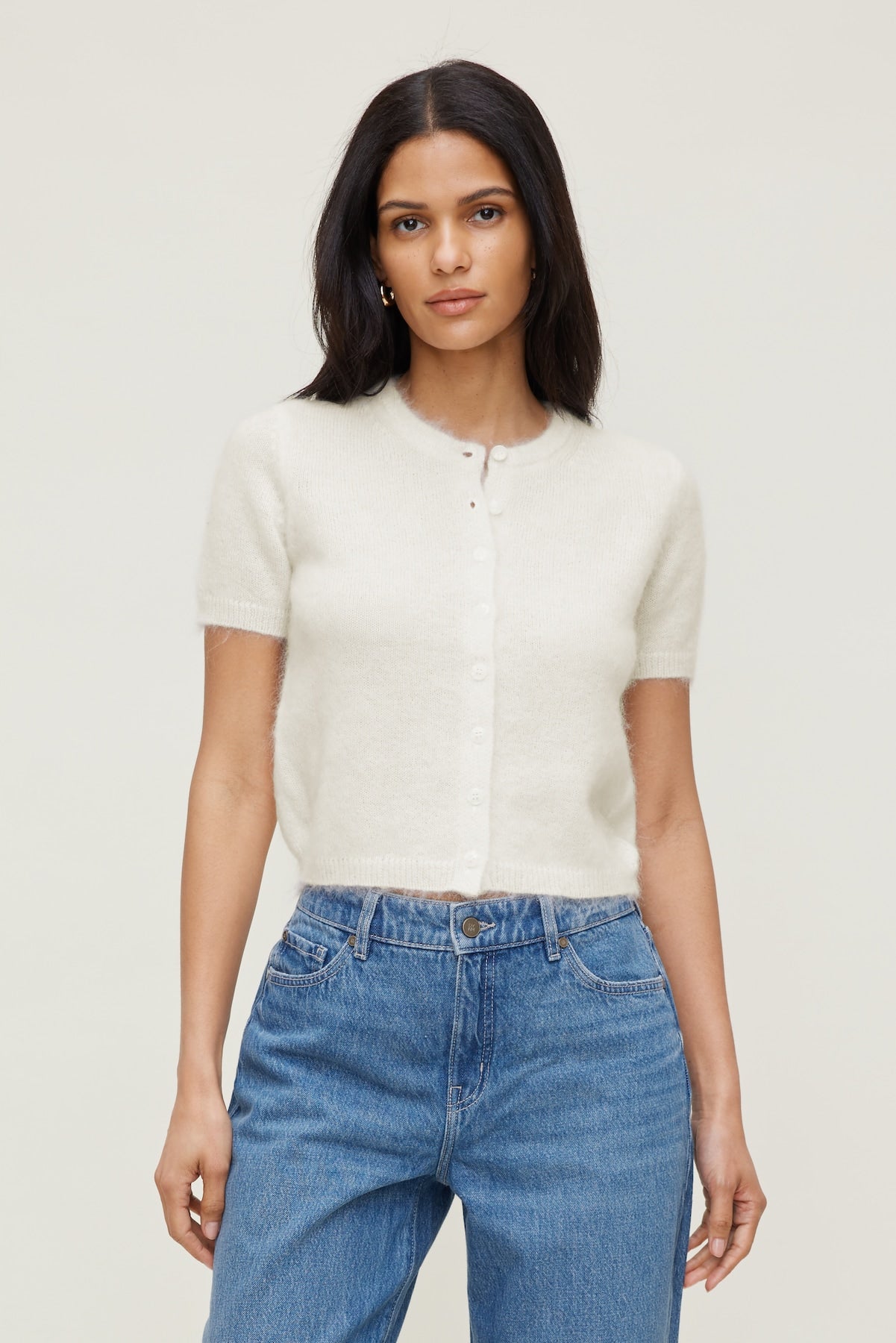 Premium Mohair Short Sleeve Cardigan White - Dynamite