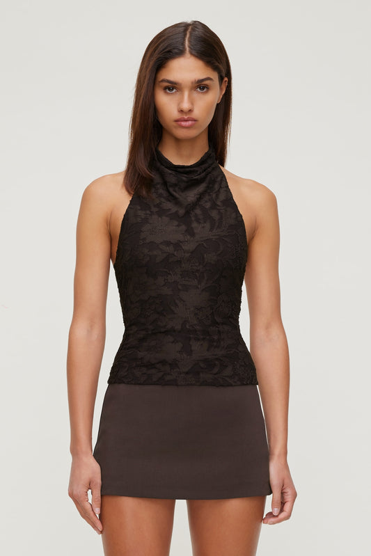 Jacquard Halter Top Brown - Dynamite