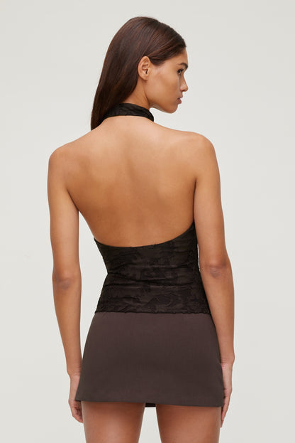 Jacquard Halter Top Brown - Dynamite