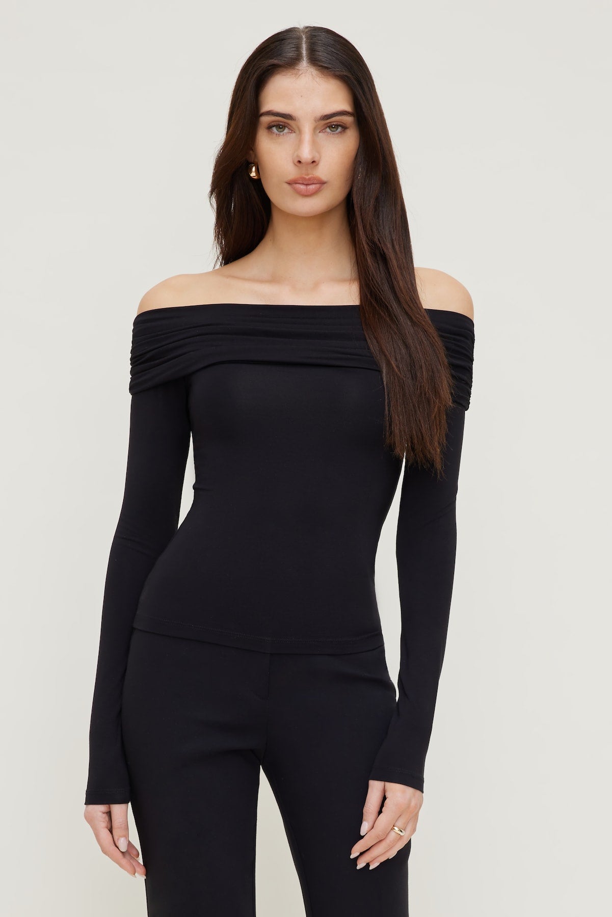 Off Shoulder Long Sleeve Top Black - Dynamite