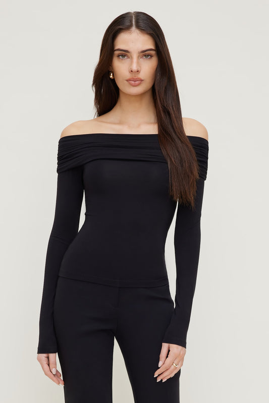 Off Shoulder Long Sleeve Top Black - Dynamite