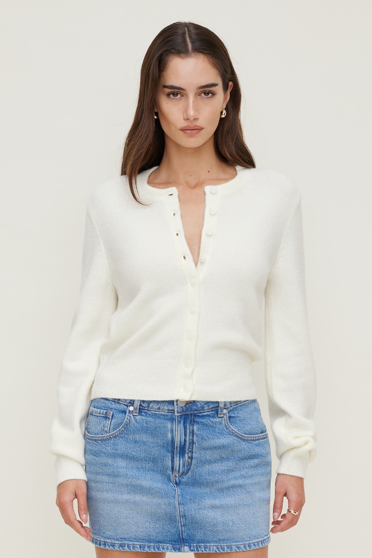 Rebecca Crewneck Cardigan White - Dynamite