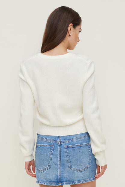 Rebecca Crewneck Cardigan White - Dynamite