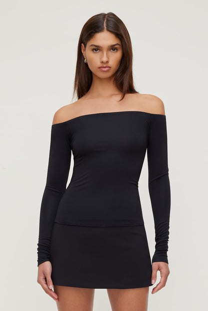 Off Shoulder Long Sleeve Top Black - Dynamite