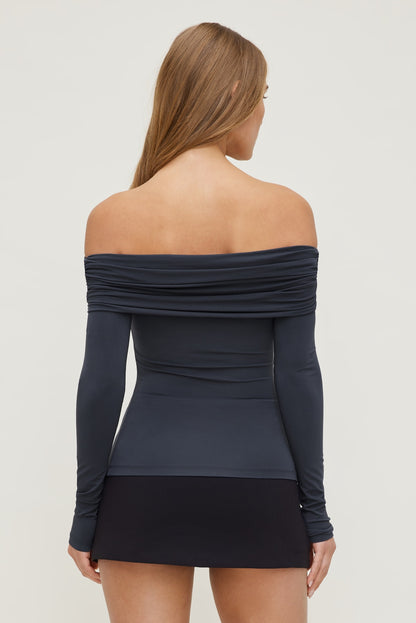 Off Shoulder Long Sleeve Top Blue - Dynamite
