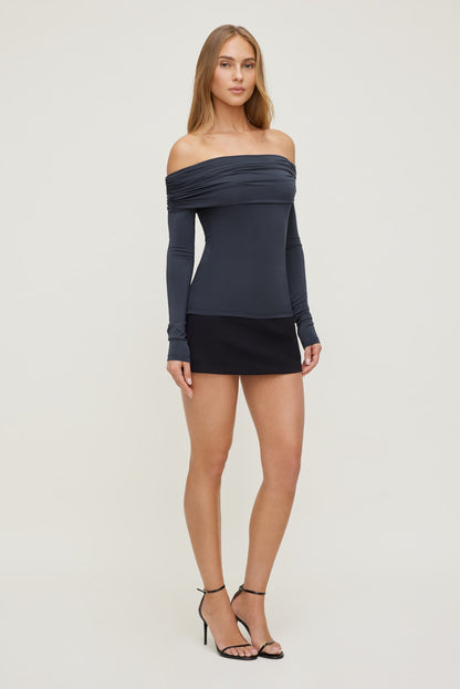 Off Shoulder Long Sleeve Top Blue - Dynamite