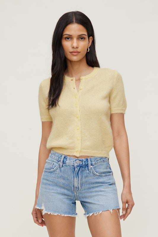 Premium Mohair Short Sleeve Cardigan Yellow - Dynamite