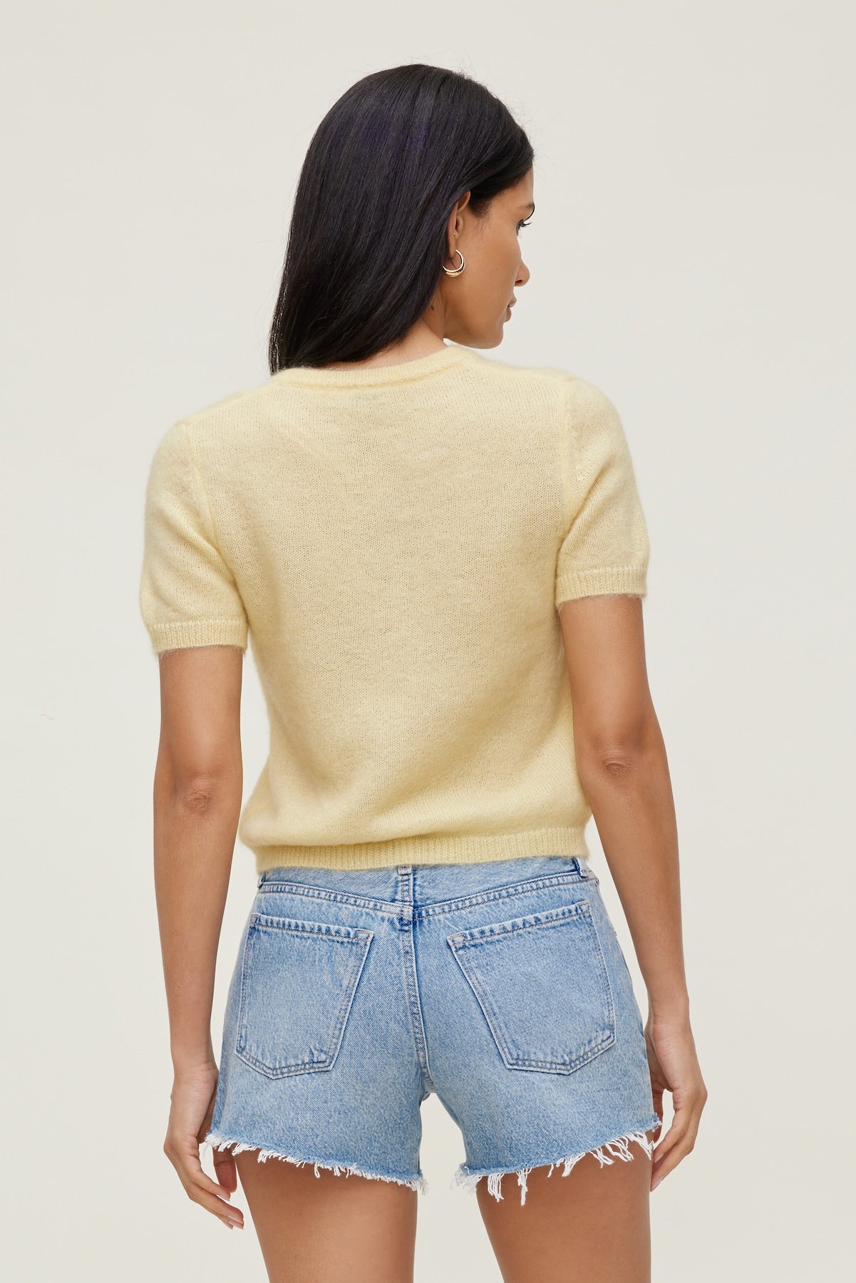 Premium Mohair Short Sleeve Cardigan Yellow - Dynamite
