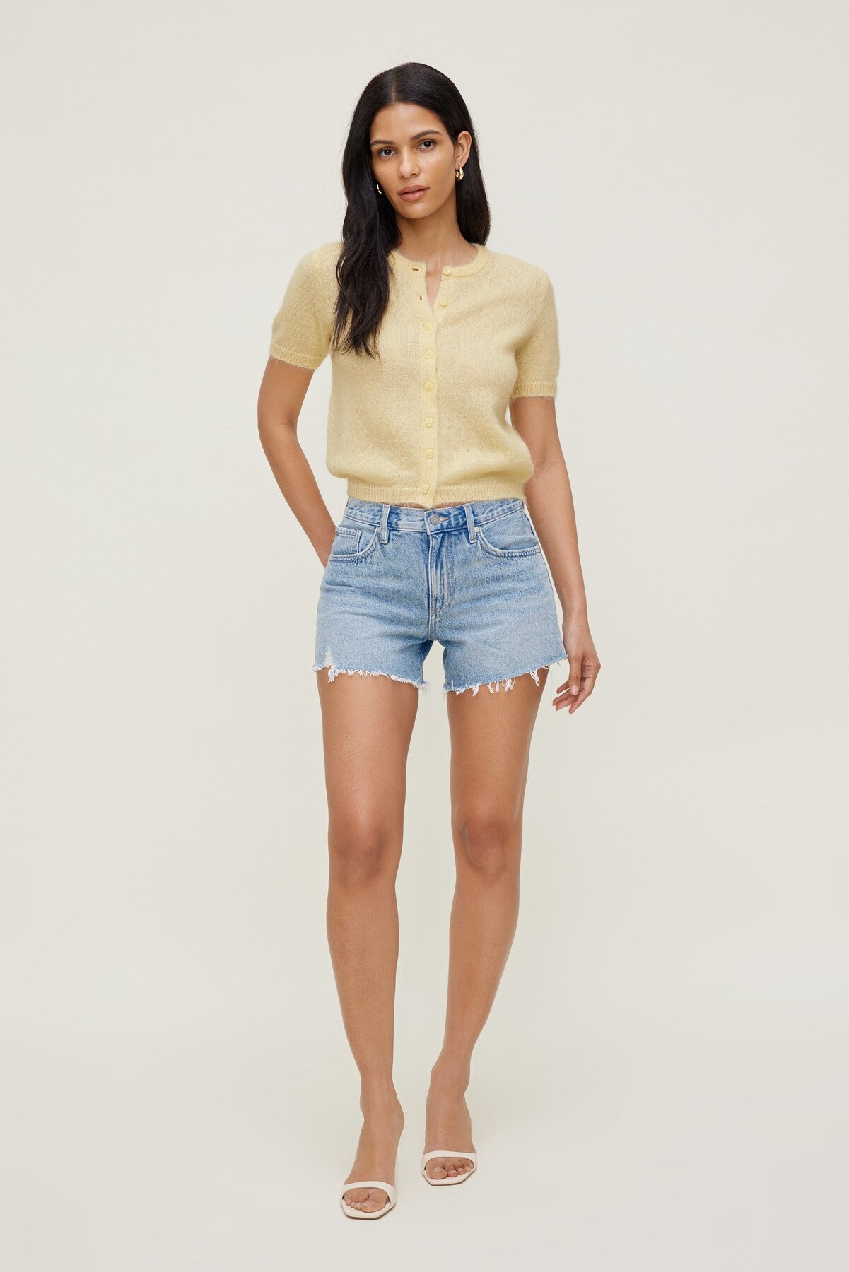 Premium Mohair Short Sleeve Cardigan Yellow - Dynamite