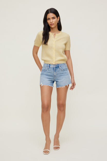 Premium Mohair Short Sleeve Cardigan Yellow - Dynamite