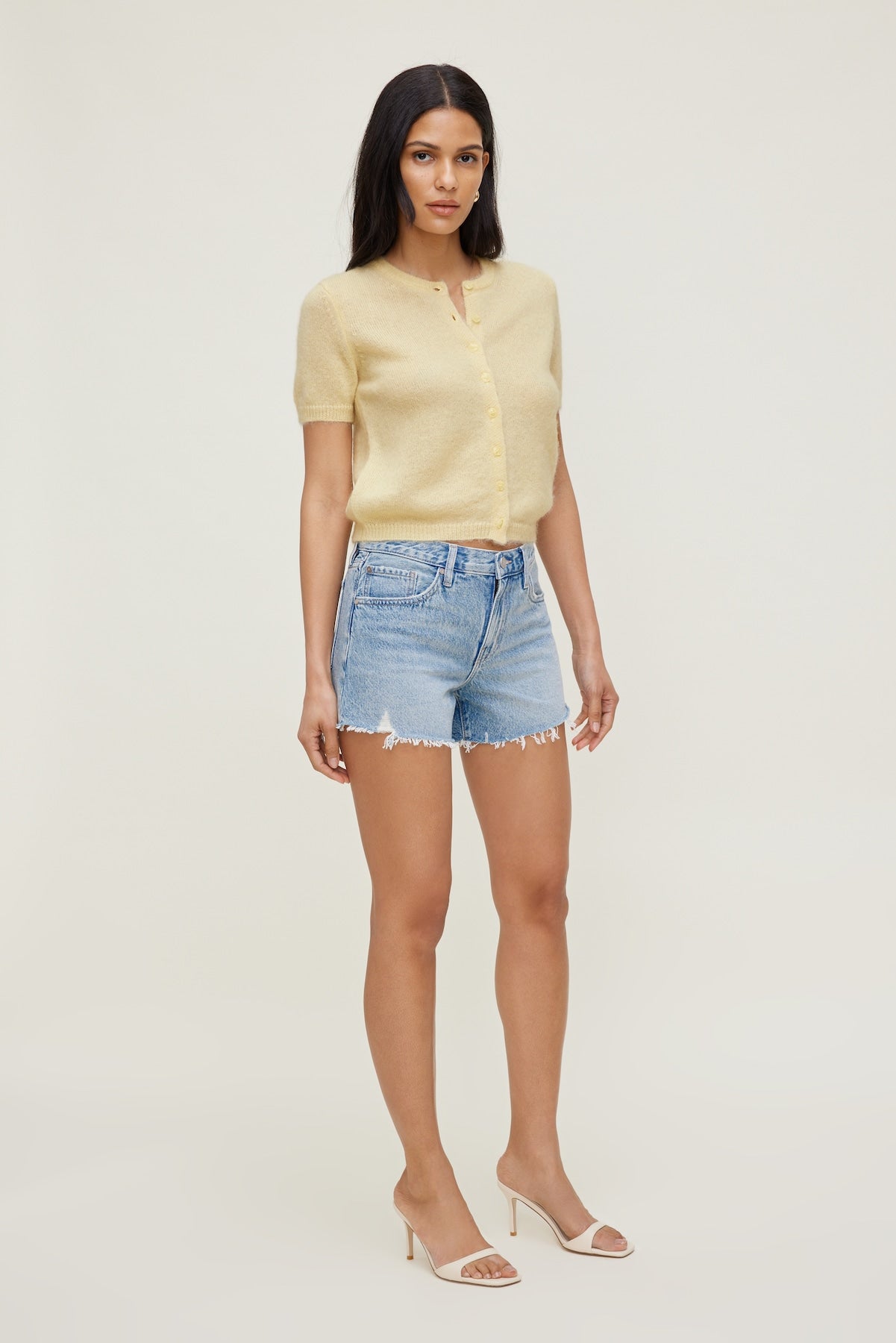 Premium Mohair Short Sleeve Cardigan Yellow - Dynamite