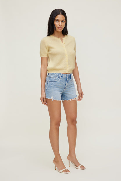Premium Mohair Short Sleeve Cardigan Yellow - Dynamite