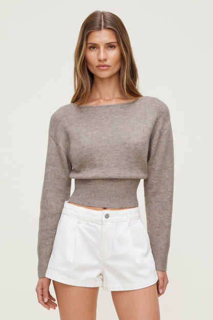Juliet Cinched Boat Neck Sweater Brown - Dynamite