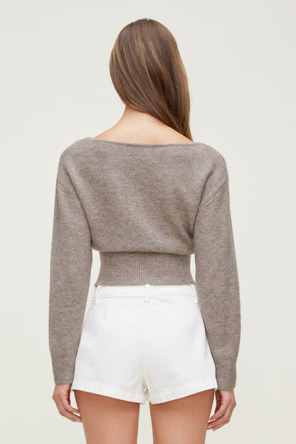 Juliet Cinched Boat Neck Sweater Brown - Dynamite