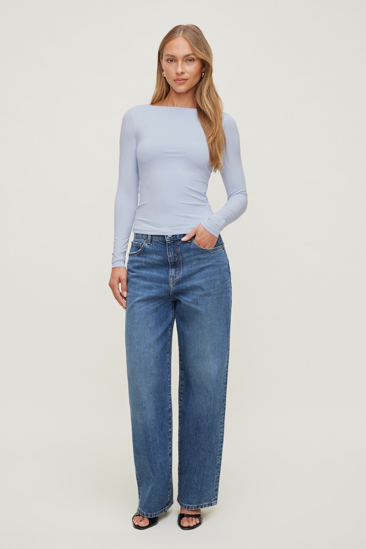 Nola Sculpt Long Sleeve Top Blue - Dynamite