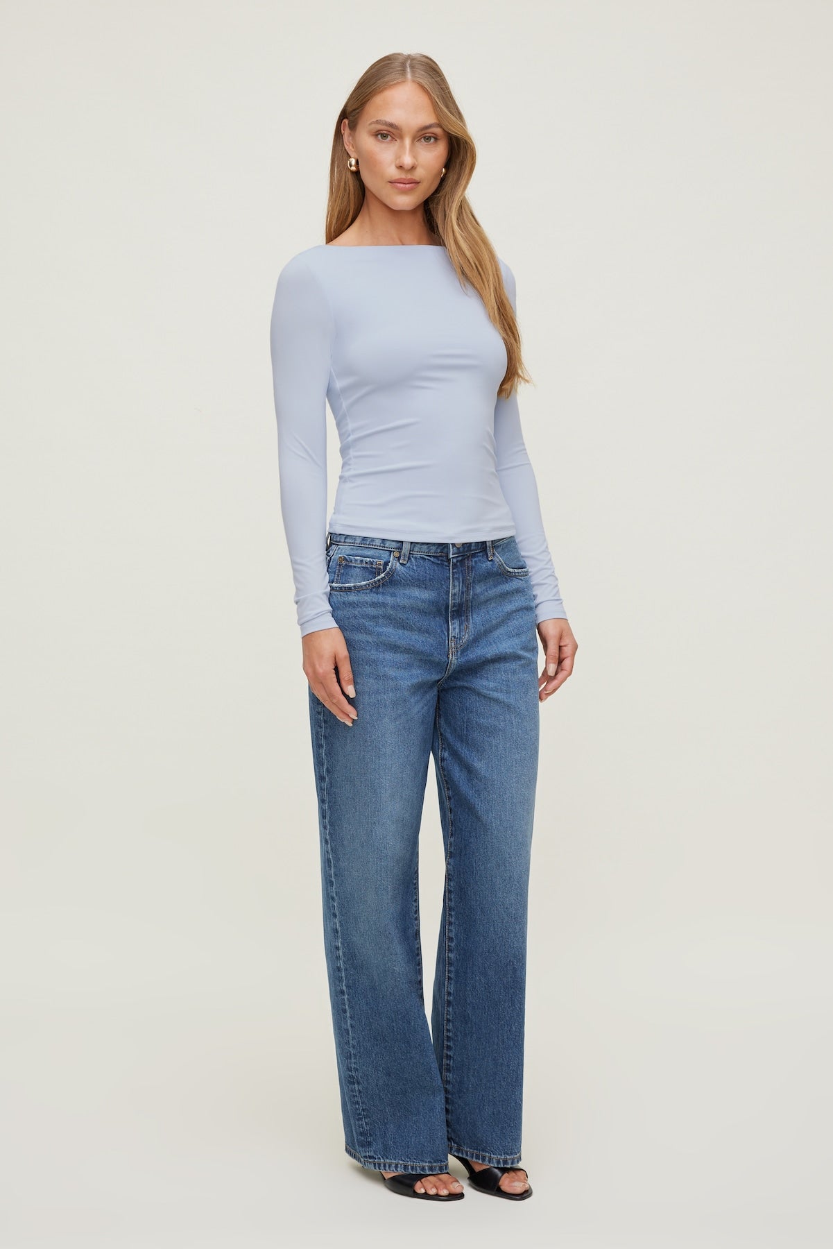 Nola Sculpt Long Sleeve Top Blue - Dynamite