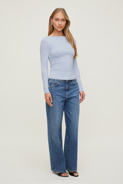 Nola Sculpt Long Sleeve Top Blue - Dynamite