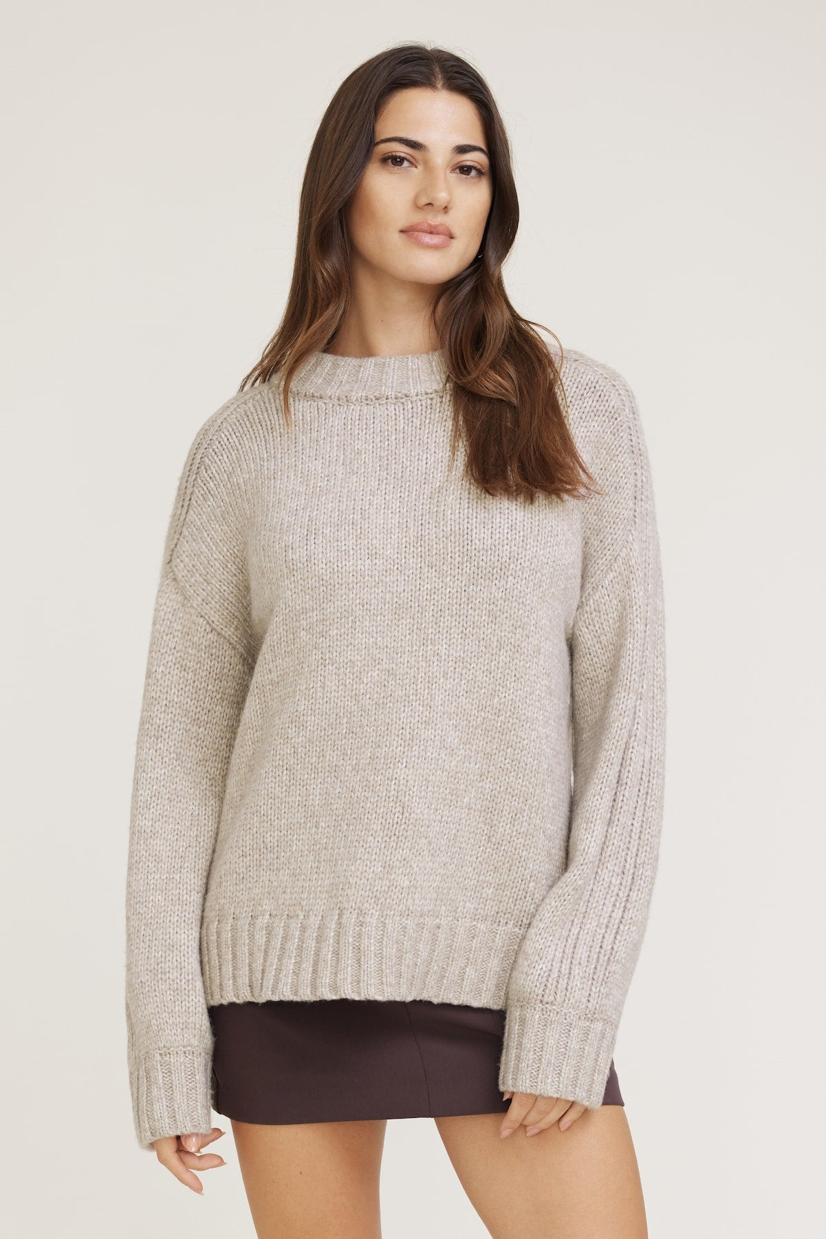 Mabel Chunky Crewneck Sweater Beige - Dynamite
