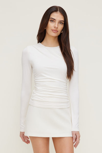 Draped Long Sleeve Top Beige - Dynamite