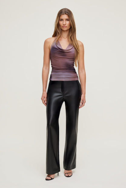 Bare Cowl Neck Mesh Printed Top PURPLE - Dynamite