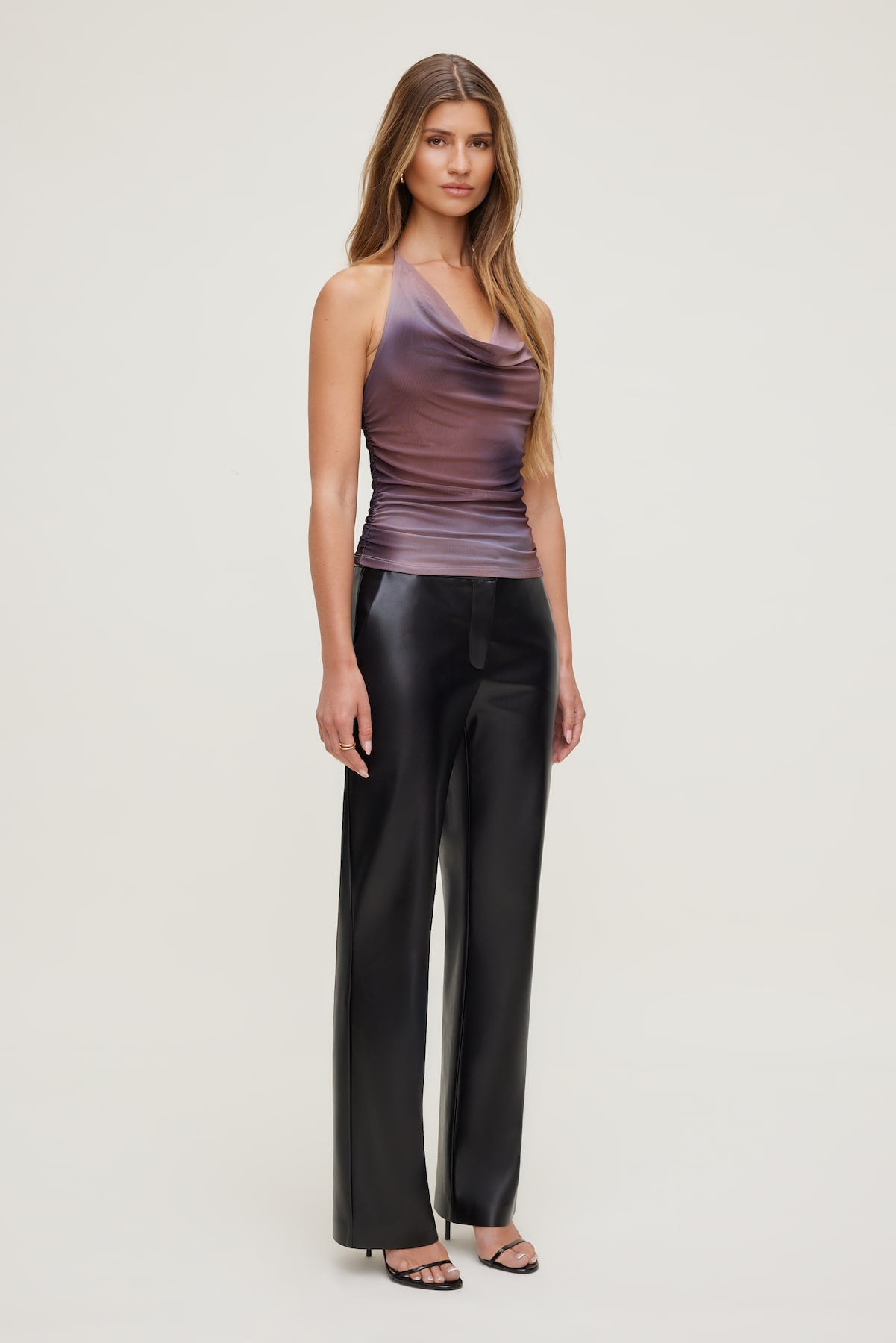 Bare Cowl Neck Mesh Printed Top PURPLE - Dynamite