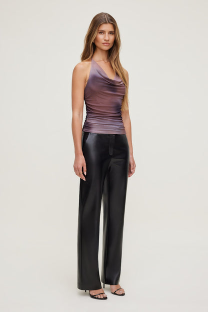 Bare Cowl Neck Mesh Printed Top PURPLE - Dynamite