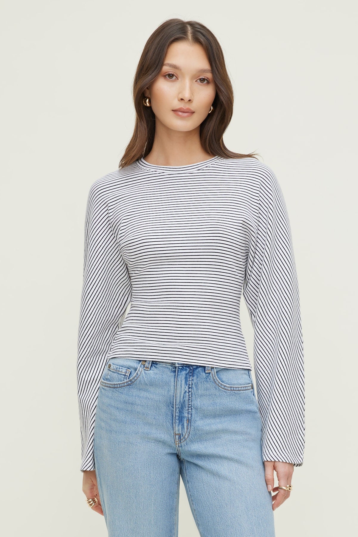 Striped Dolman Heavy Cotton Top White - Dynamite
