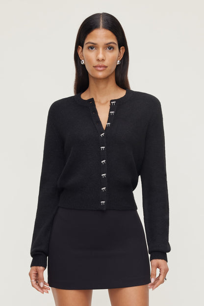 Rebecca Bow Button Cardigan Black - Dynamite