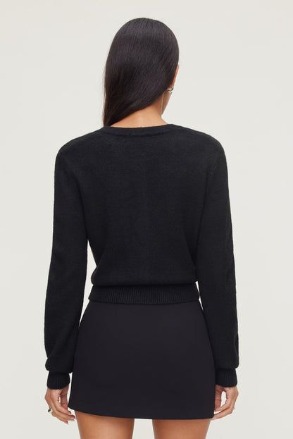 Rebecca Bow Button Cardigan Black - Dynamite