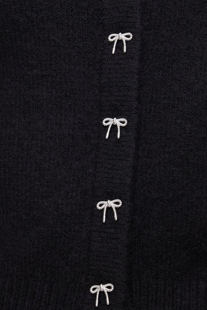 Rebecca Bow Button Cardigan Black - Dynamite
