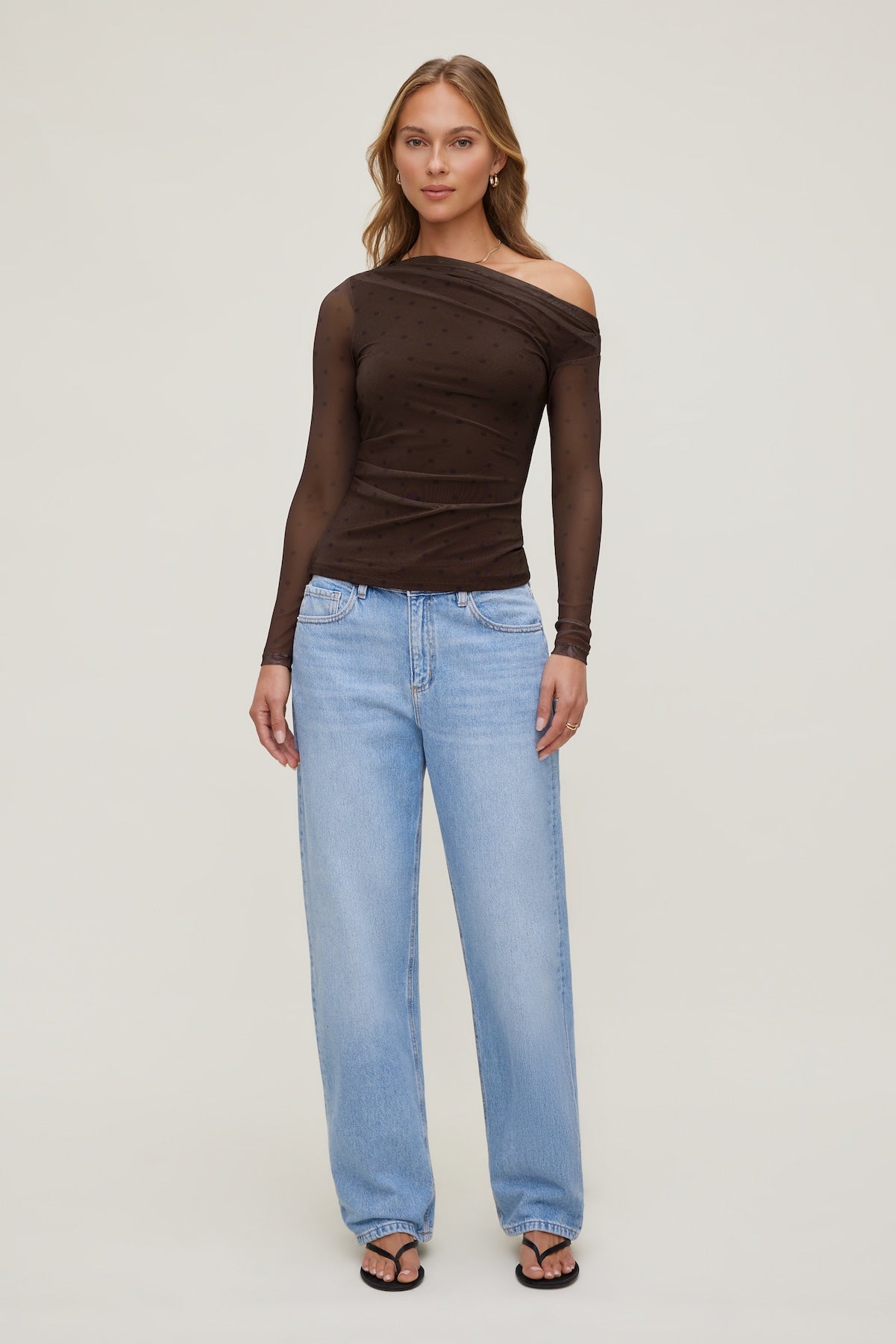 Cleo Printed Mesh Long Sleeve Top Brown - Dynamite