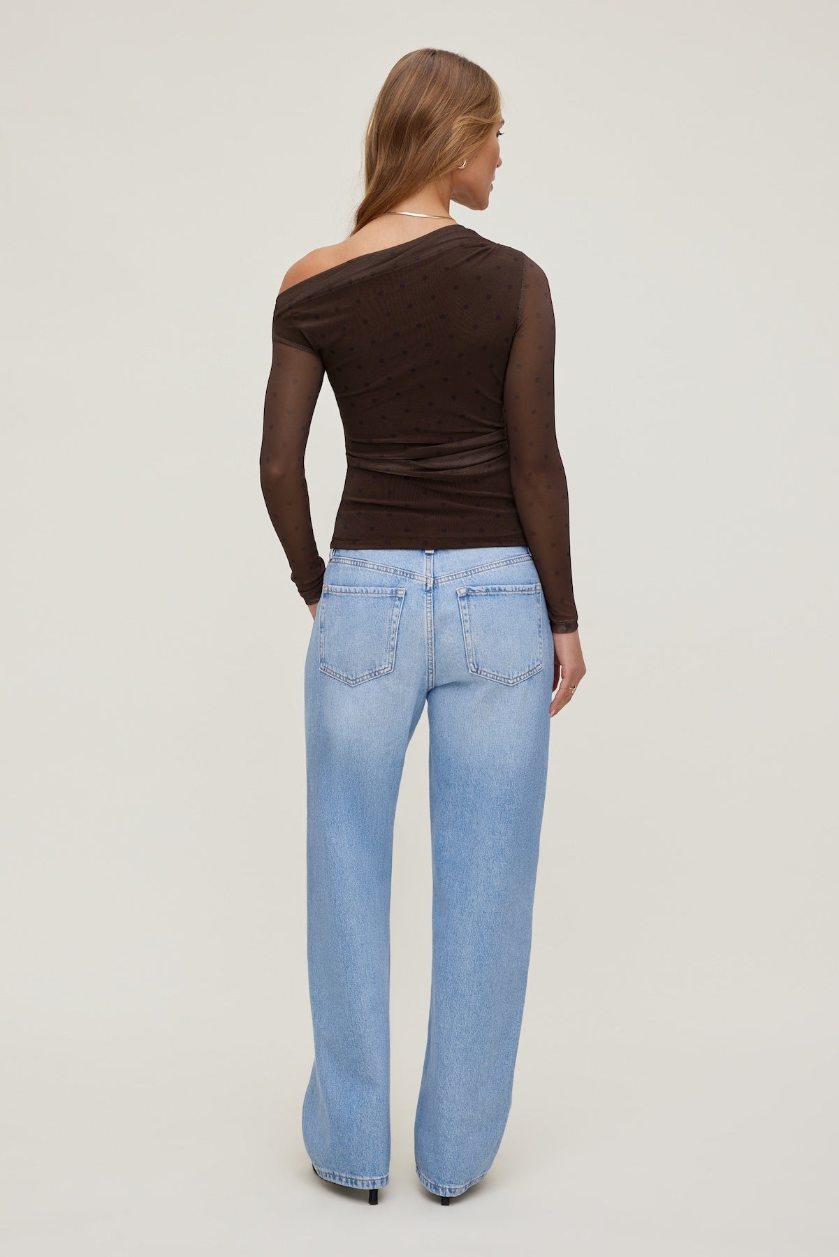 Cleo Printed Mesh Long Sleeve Top Brown - Dynamite