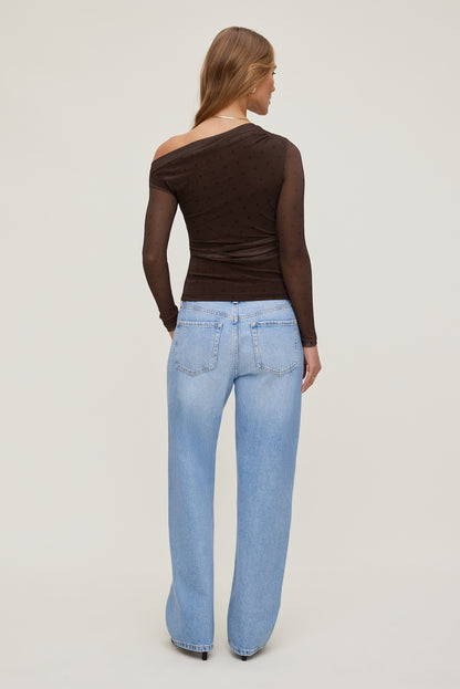 Cleo Printed Mesh Long Sleeve Top Brown - Dynamite